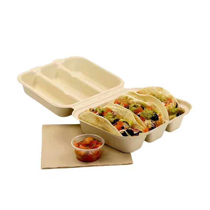 Wholesale Biodegradable Bagasse Packaging Boxes, Disposable Taco Board Containers for Restaurants